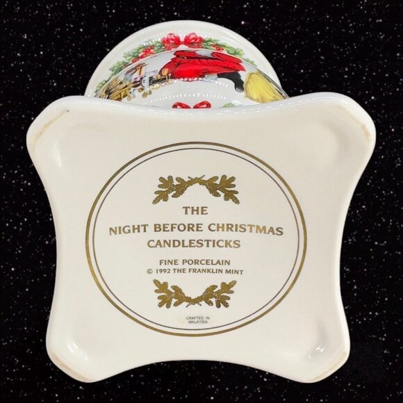 FRANKLIN MINT 1992 Porcelain Candle Stick Holder Night Before Christmas Set 2 - Picture 7 of 14